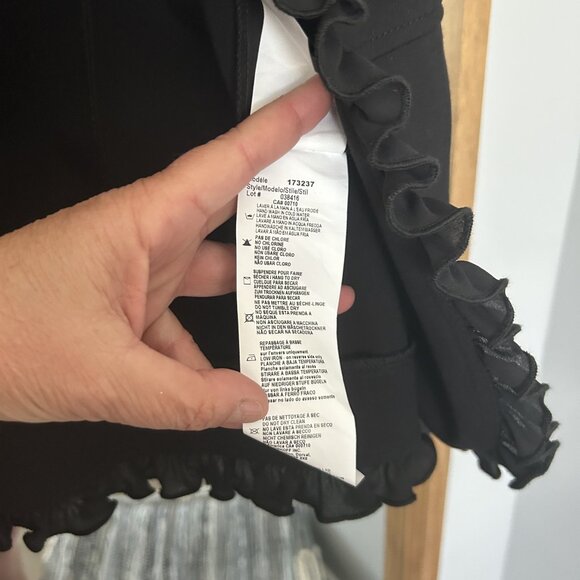 Joseph Ribkoff Black Ruffle Trim Jacket Designer Double-Breasted Blazer Size 8 - Picture 3 of 9